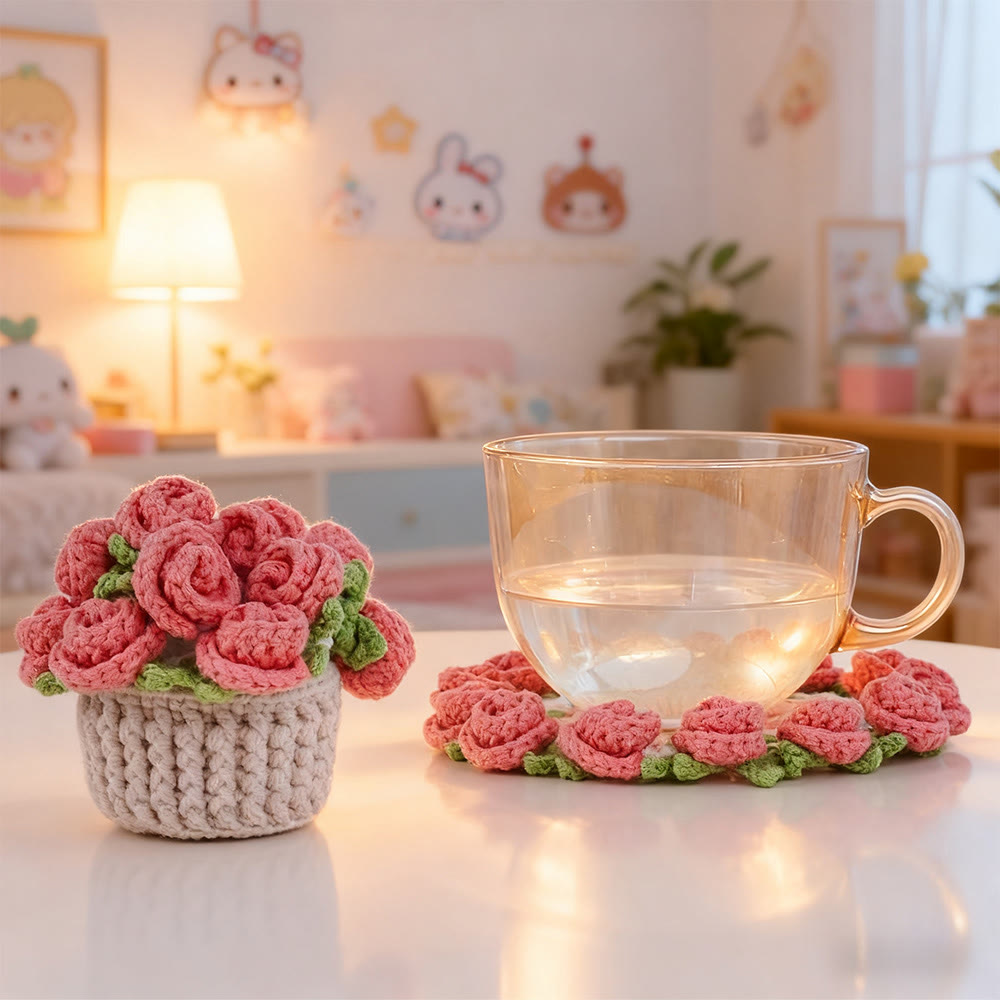 Diy Handmade Various Floral Coasters Crochet Kit - Beginner Handmade Craft | Diy Home Decoration  - Rose - image 2