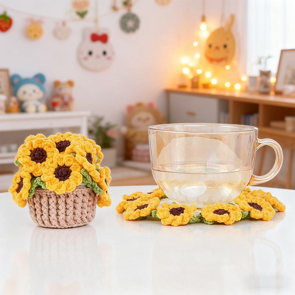 Diy Handmade Various Floral Coasters Crochet Kit - Beginner Handmade Craft | Diy Home Decoration  - Sunflower - image 1