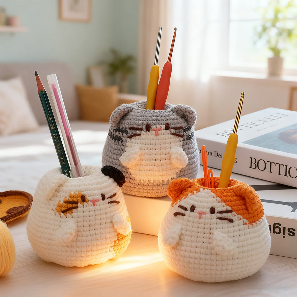 Diy Handmade Cats Pen Holder Crochet Kit -  Creative Pots Handicraft | Unique Decorative Gift Idea  - image 2