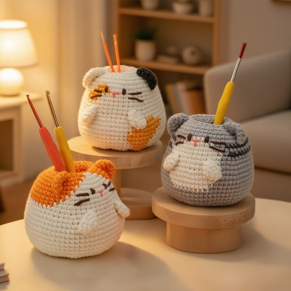 Diy Handmade Cats Pen Holder Crochet Kit -  Creative Pots Handicraft | Unique Decorative Gift Idea  - image 1