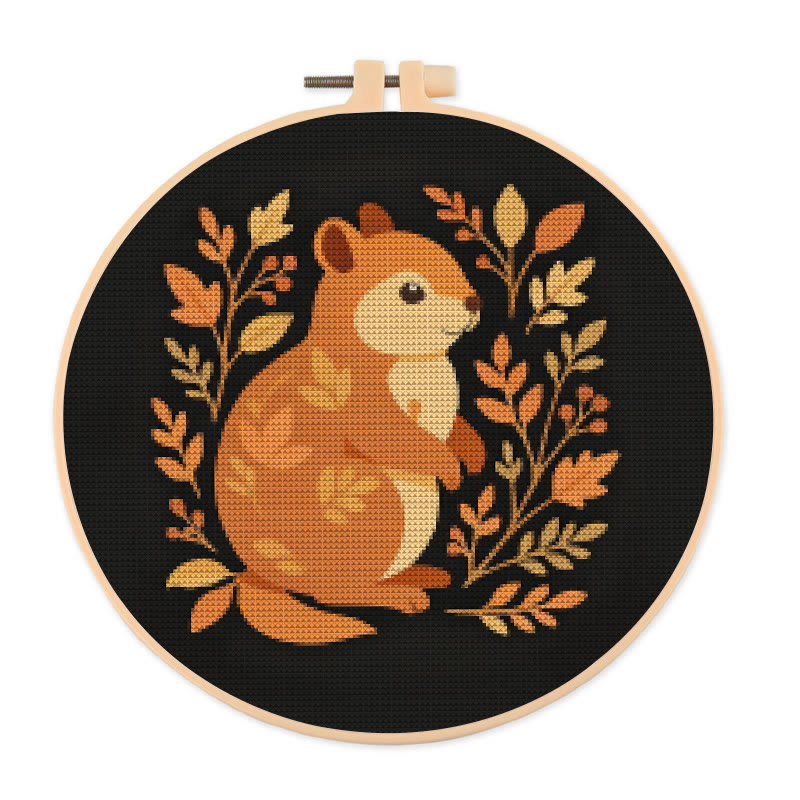  Cross Stitch Kit - Fall Squirrel | Halloween Autumn Craft |  Diy Animals Needlepoint - 20×20cm - image 1