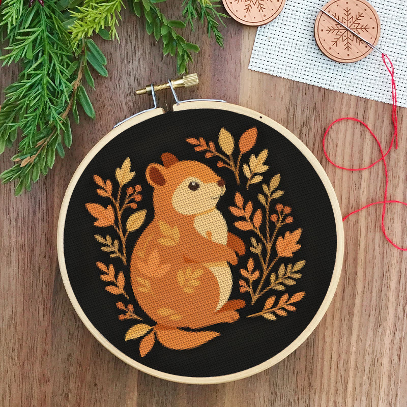  Cross Stitch Kit - Fall Squirrel | Halloween Autumn Craft |  Diy Animals Needlepoint - image 2