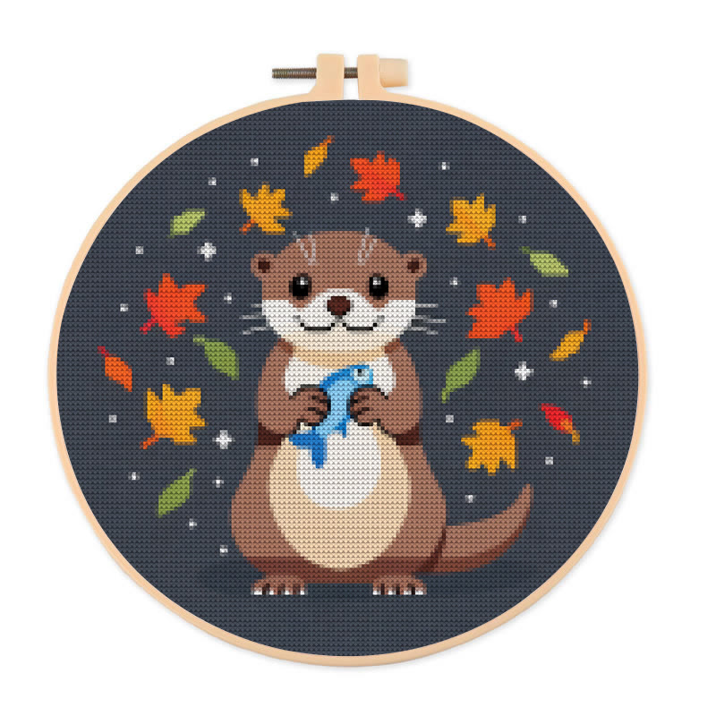  Cross Stitch Kit - Happy Otter | Autumn Home Ornament | Perfect Handicraft For Animal Lover - 20×20cm - image 1
