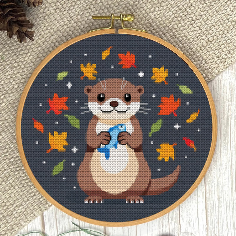  Cross Stitch Kit - Happy Otter | Autumn Home Ornament | Perfect Handicraft For Animal Lover - image 3
