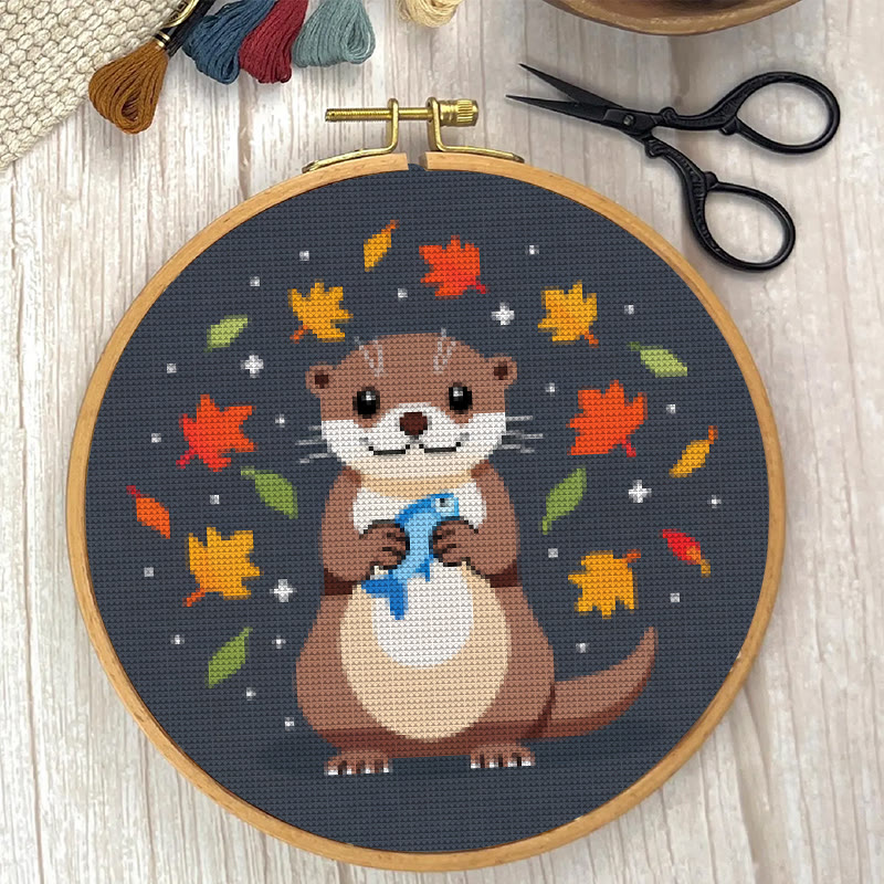  Cross Stitch Kit - Happy Otter | Autumn Home Ornament | Perfect Handicraft For Animal Lover - image 2