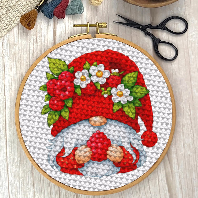  Cross Stitch Kit - Cherry Gnome | Christmas Wall Decor | Diy Floral Needle Art - image 2