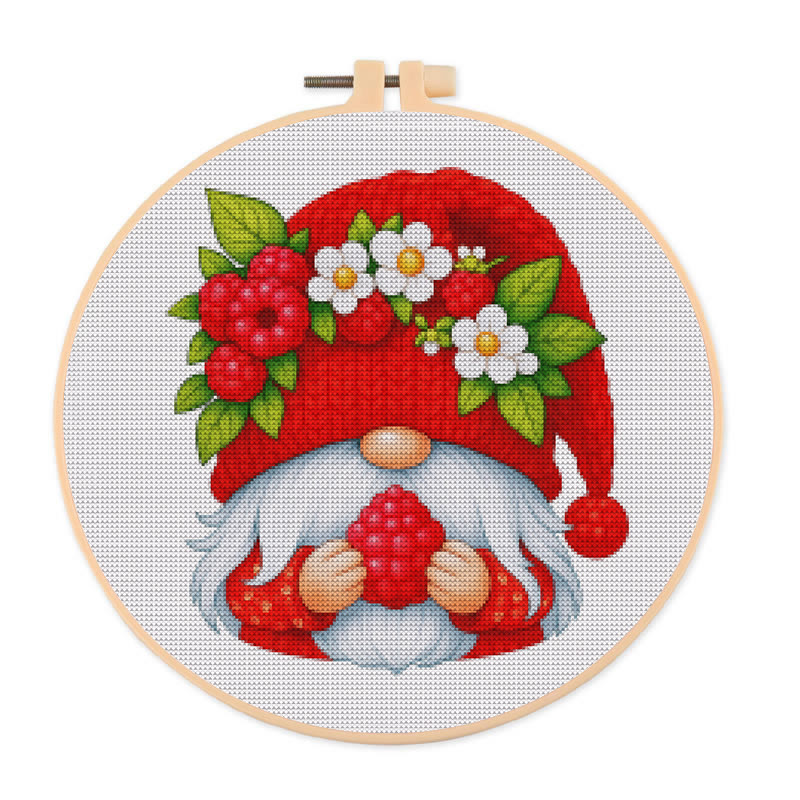  Cross Stitch Kit - Cherry Gnome | Christmas Wall Decor | Diy Floral Needle Art - 20×20cm - image 1