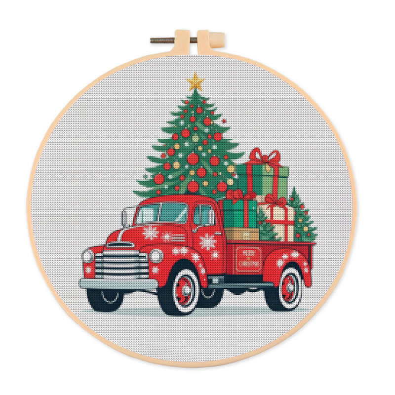  Cross Stitch Kit - Christmas Truck | Diy Holiday Needlework |  Perfect Wall Decoration - 20×20cm - image 1
