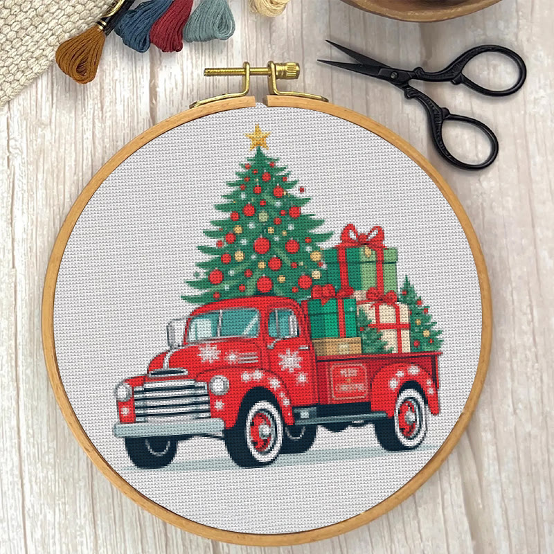  Cross Stitch Kit - Christmas Truck | Diy Holiday Needlework |  Perfect Wall Decoration - image 2