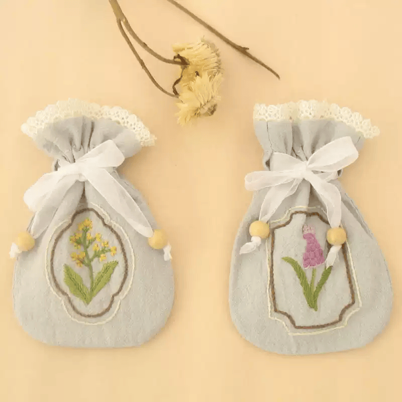 Embroidery Mini Drawstring Pouch Kit | Unique Floral Craft | Perfect Birthday Gift For Her - image 2
