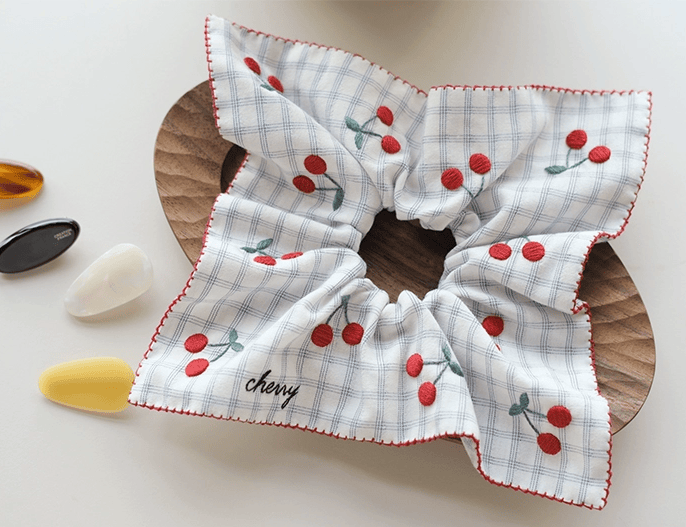 Embroidery Square Scrunchie Kit | Handmade Hair Accessories |  Personalized Gift For Her - Cherry - image 7