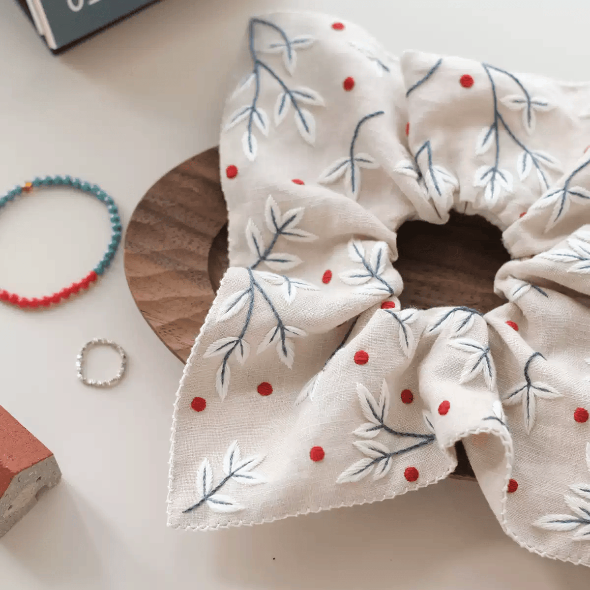 Embroidery Square Scrunchie Kit | Handmade Hair Accessories |  Personalized Gift For Her - image 1