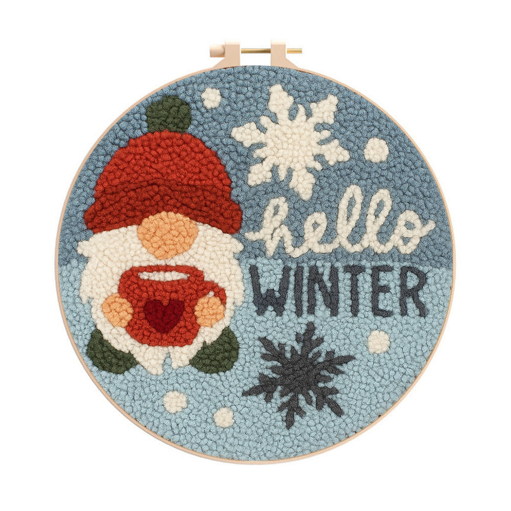 Winter Gnome Punch Needle Kit - Diy Christmas Handicraft | Unique Winter Decoration  - 8 inch Hoop Kit - image 1