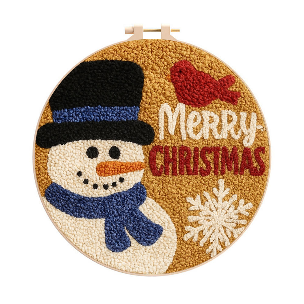 Merry Christmas Punch Needle Kit - Creative Yarn Craft | Handmade Holiday Ornament - 8 inch Hoop Kit - image 1