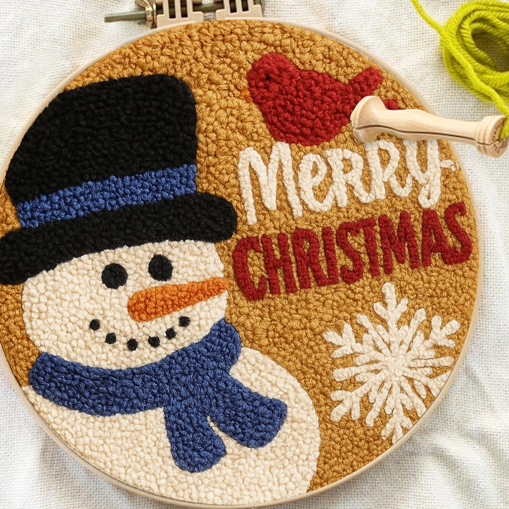 Merry Christmas Punch Needle Kit - Creative Yarn Craft | Handmade Holiday Ornament - image 2