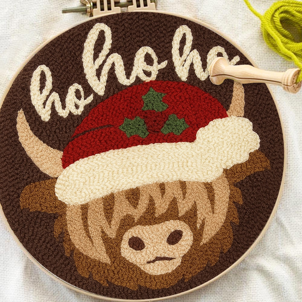 Christmas Highland Cow Punch Needle Kit - Diy Door Decor | Easy Handicraft For Adults - image 3