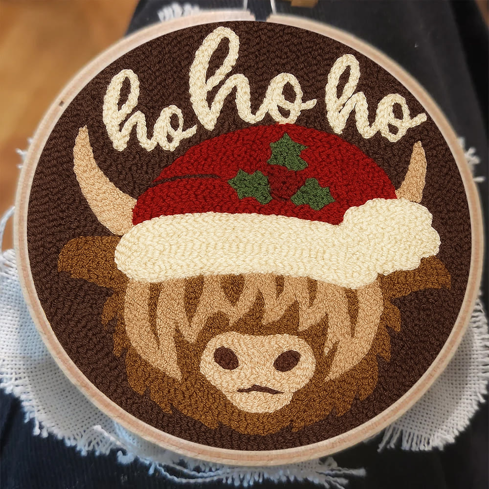 Christmas Highland Cow Punch Needle Kit - Diy Door Decor | Easy Handicraft For Adults - image 2