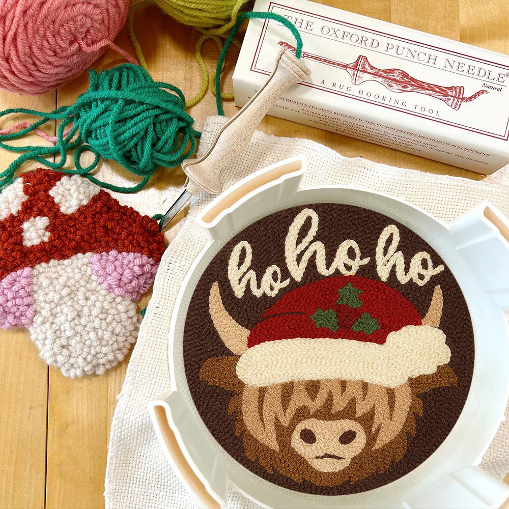 Christmas Highland Cow Punch Needle Kit - Diy Door Decor | Easy Handicraft For Adults - image 6