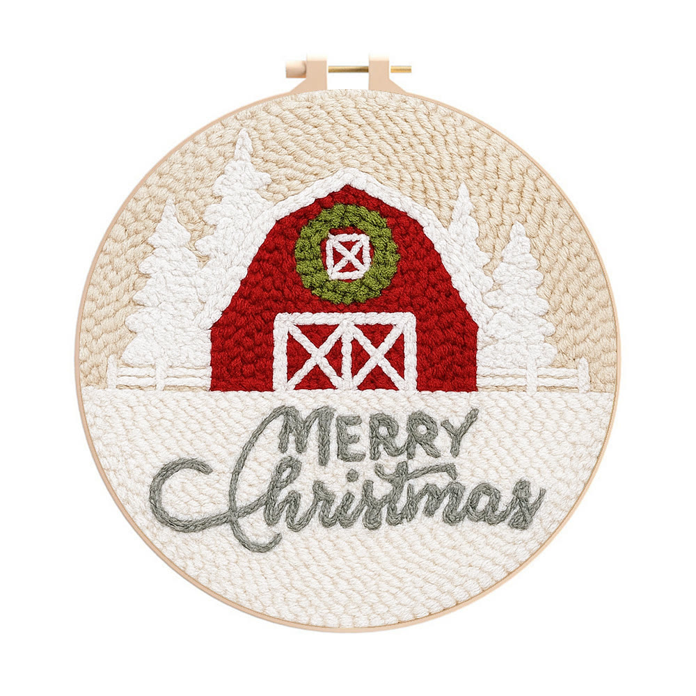 Winter Snow View Punch Needle Kit - Diy Hoop Art |  Handmade Wall Hanging Decor - 8 inch Hoop Kit - image 1