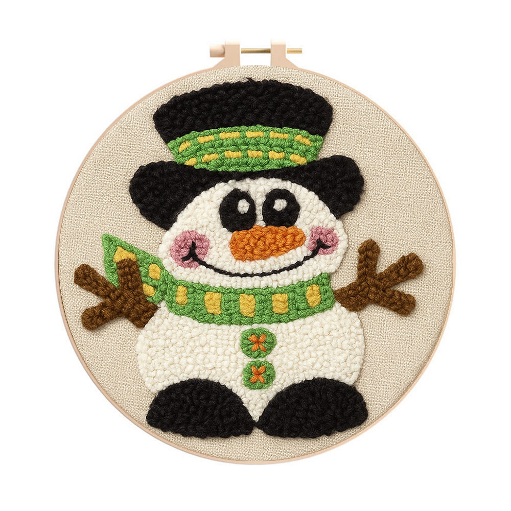Winter Snowman Punch Needle Kit - Diy Craft For Christmas |  Holiday Decorative Needlepoint  - 8 inch Hoop Kit - image 1