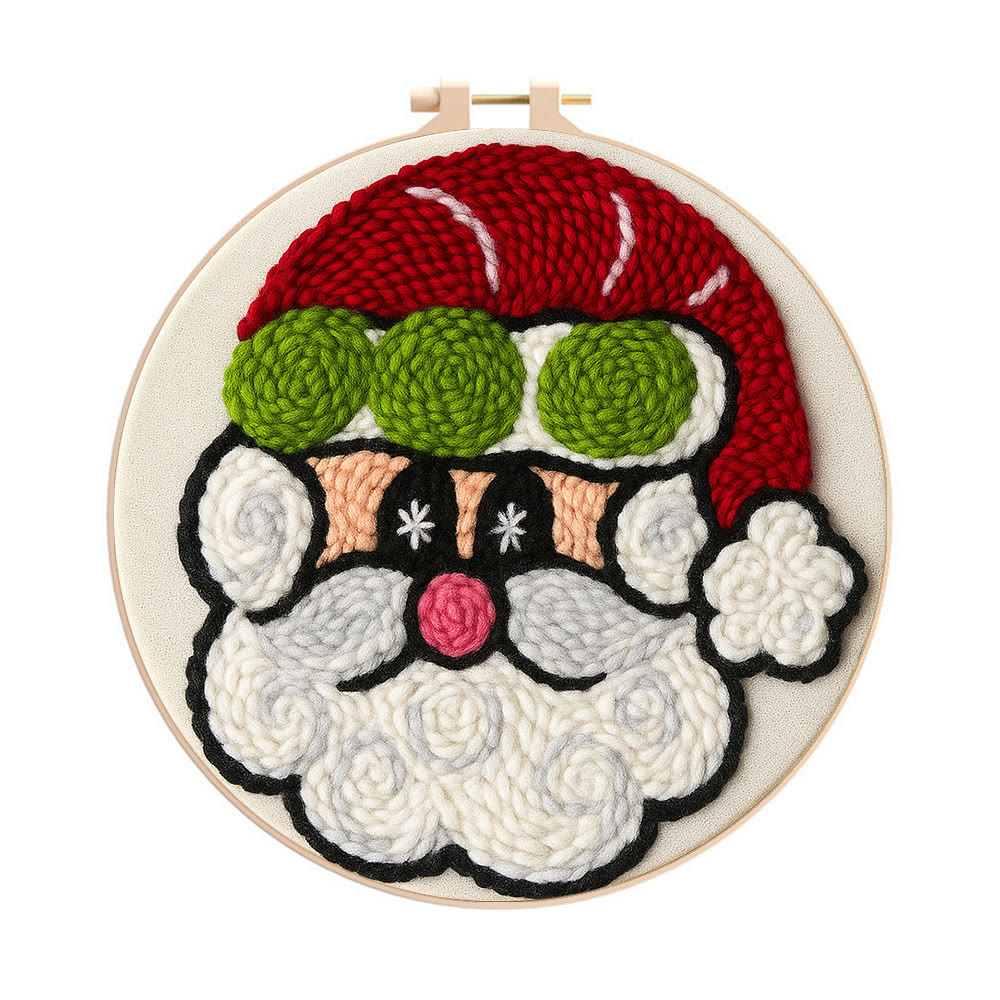  Santa Claus Punch Needle Kit - Adorable Christmas Craft | Perfect Handmade Holiday Gift - 8 inch Hoop Kit - image 1