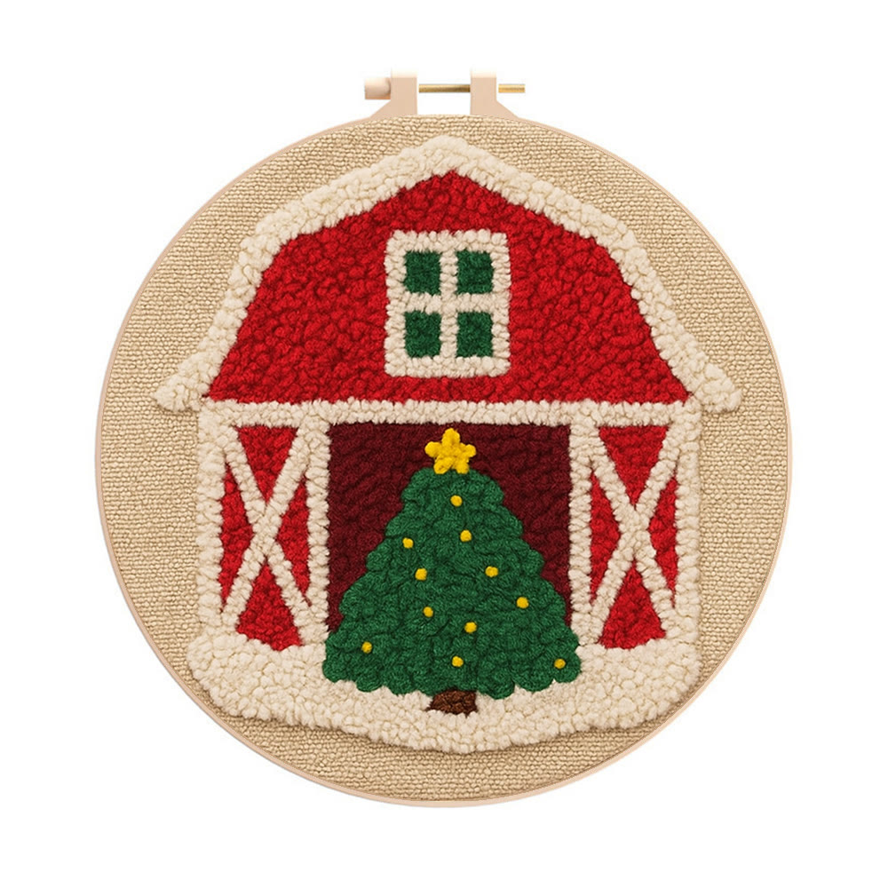 Christmas House Punch Needle Kit - Personalized Holiday Ornament | Home Hanging Art - 8 inch Hoop Kit - image 1