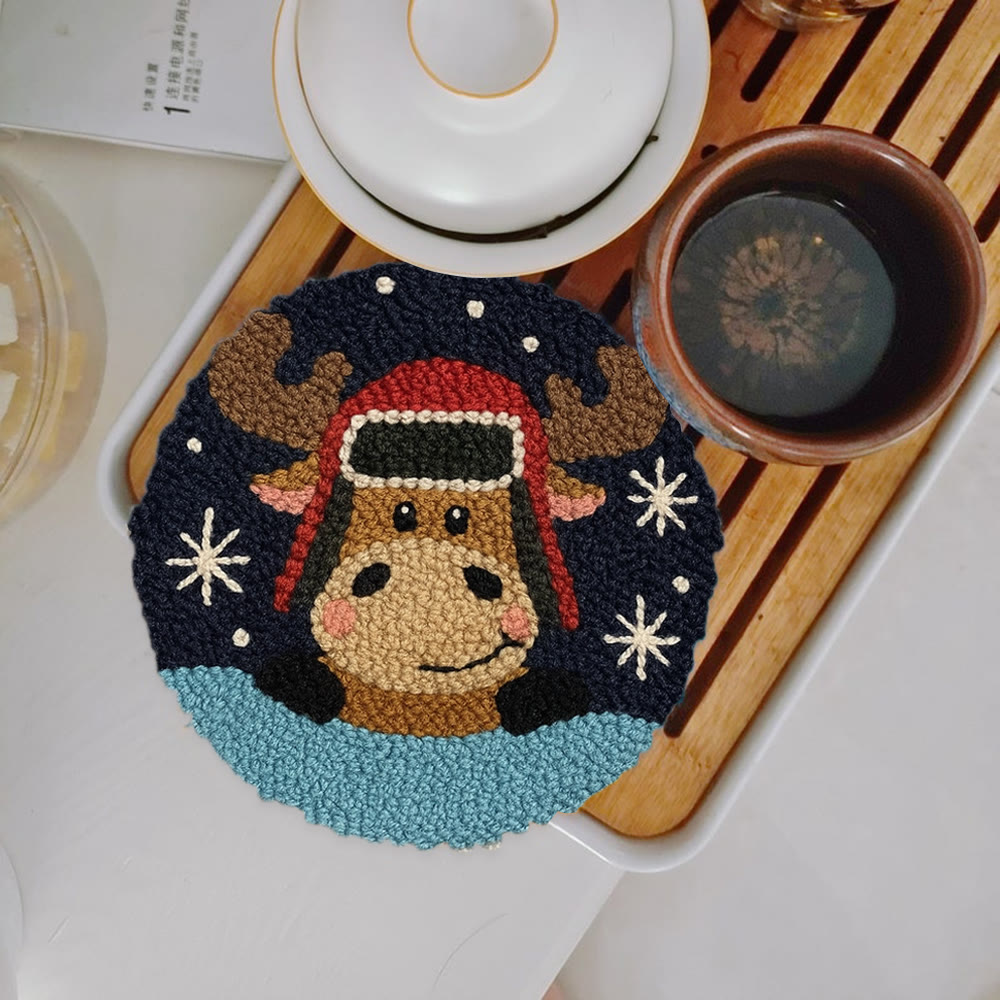  Cute Elk Punch Needle Kit - Handmade Animal Art | Perfect Holiday Gift - 5 inch Coaster Kit - image 11