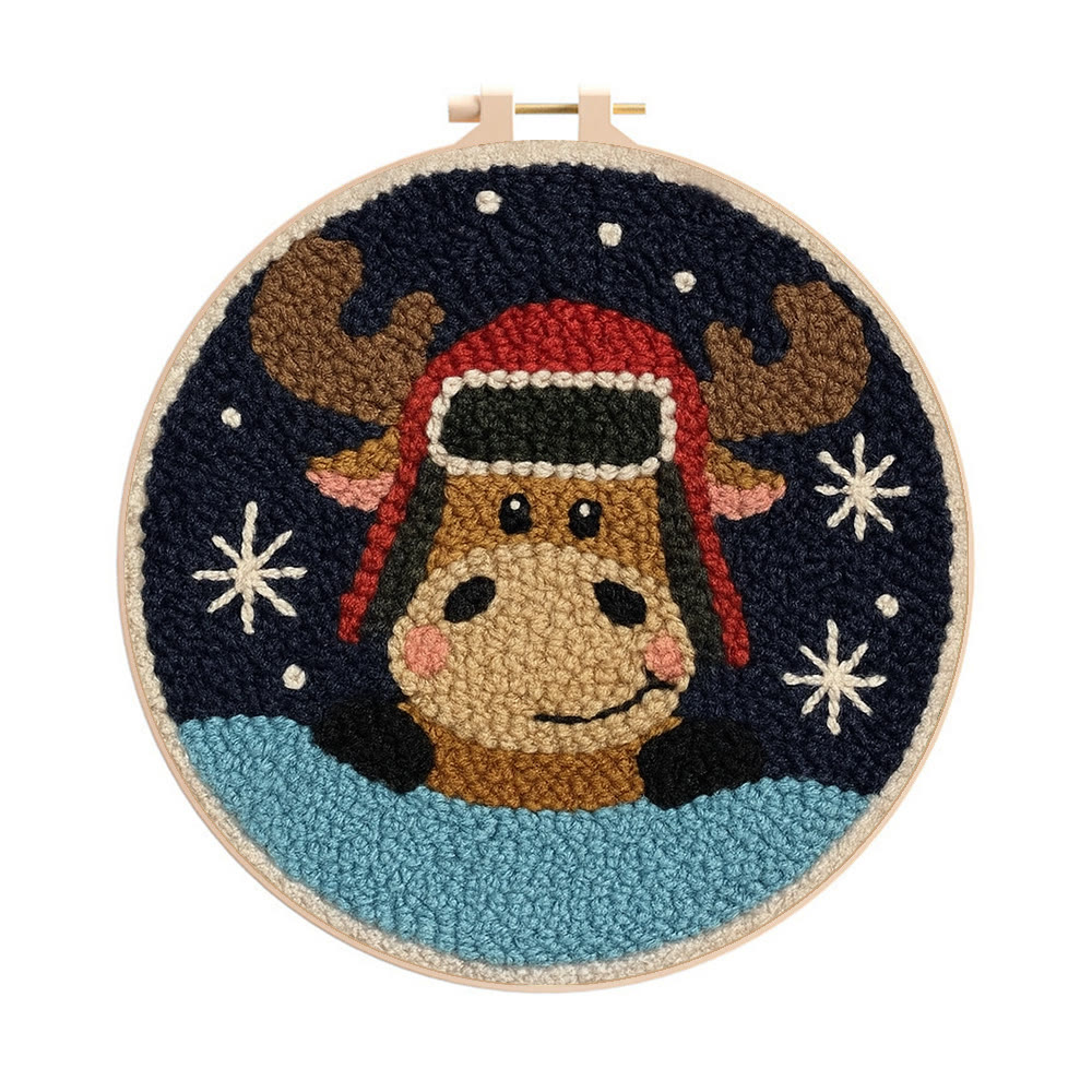  Cute Elk Punch Needle Kit - Handmade Animal Art | Perfect Holiday Gift - 8 inch Hoop Kit - image 1