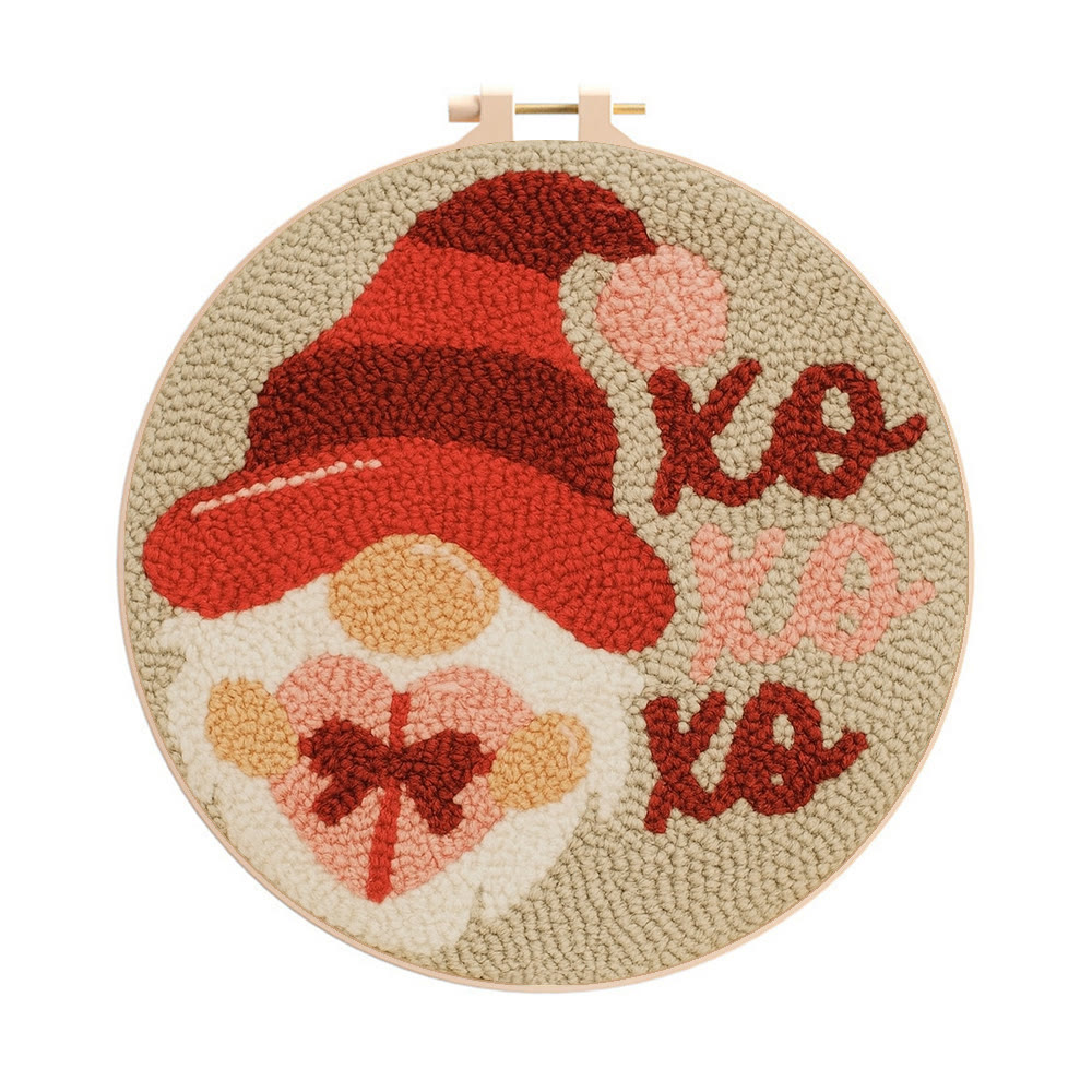 Happy Gnome Punch Needle Kit - Unique Christmas Craft | Handmade Decor For Home - 8 inch Hoop Kit - image 1