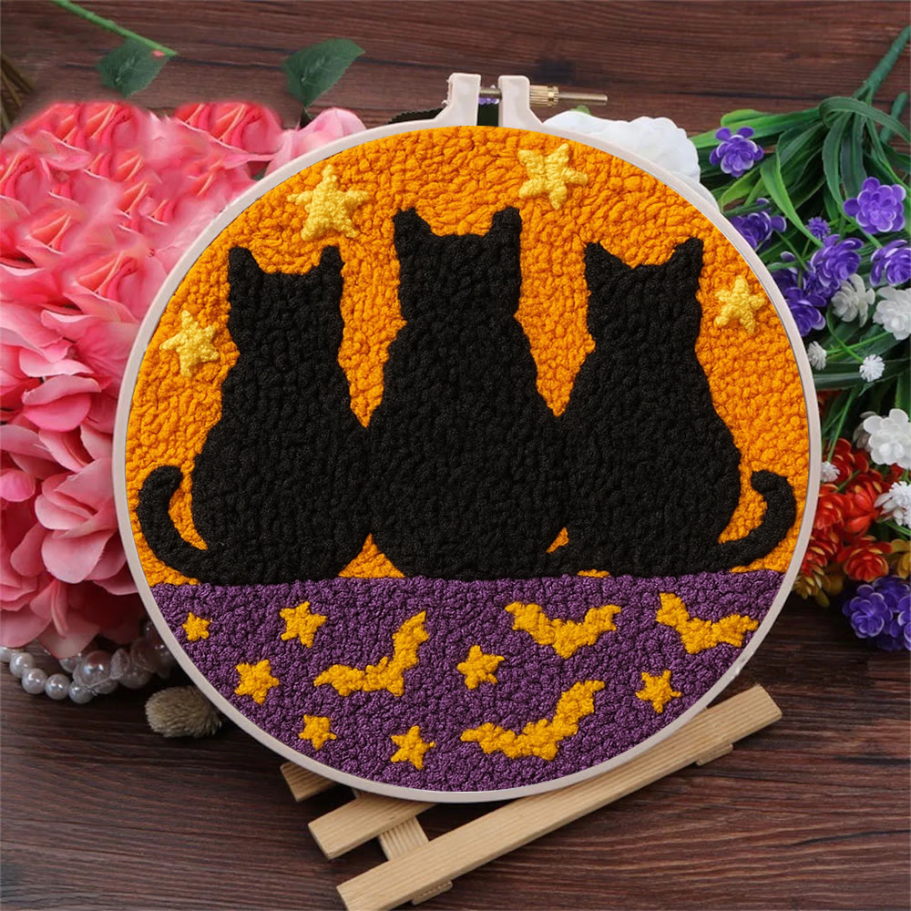 Black Cat Family Punch Needle Kit - Halloween Handmade Craft | Nice Artwork For Home Hanging - image 3