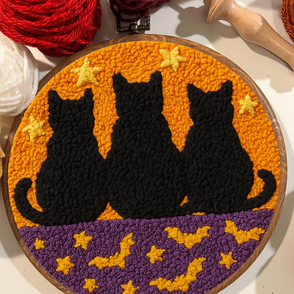 Black Cat Family Punch Needle Kit - Halloween Handmade Craft | Nice Artwork For Home Hanging - image 2