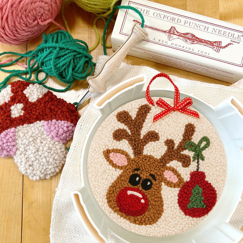 Lovely Reindeer Punch Needle Kit - Christmas Hoop Art | Diy Handmade Collection - image 2
