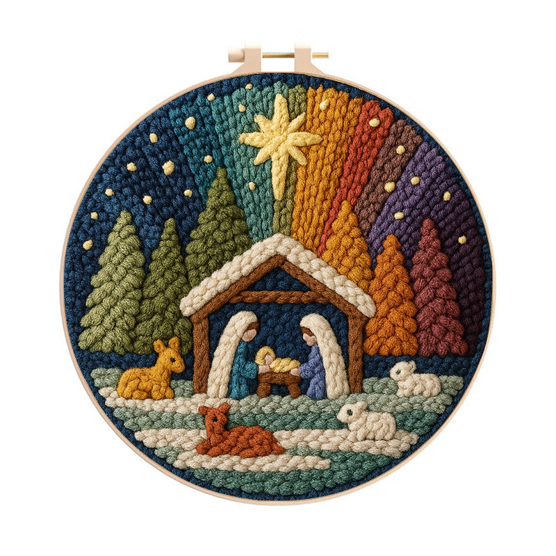 🔥Year-End Clearance Punch Needle Kit - Christmas Aurora | Diy Nativity Handicraft | Unique Holiday Gifts | Lowest Price Sale - 8 inch Hoop Kit - image 1
