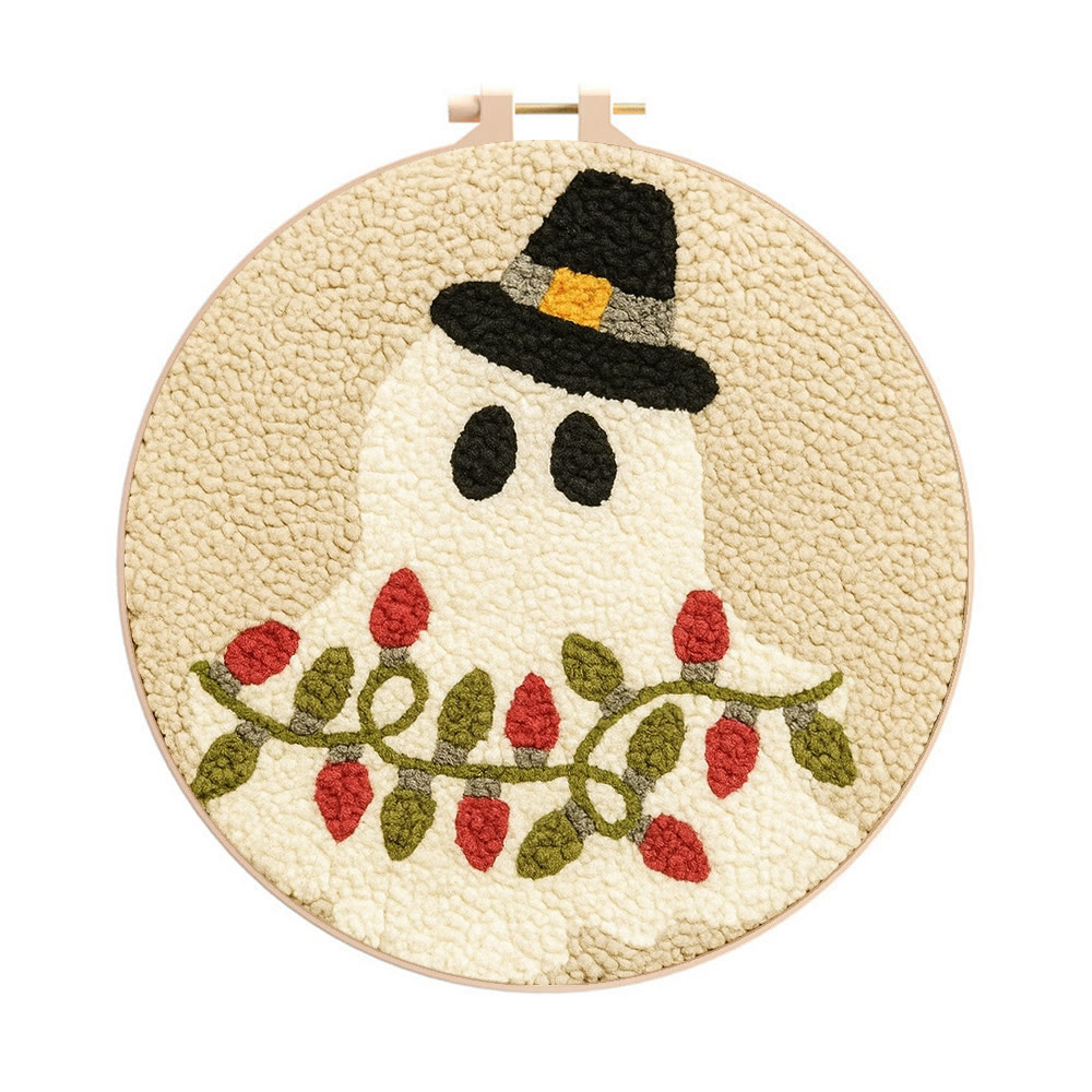 Mysterious Ghost Punch Needle Kit - Unique Christmas Craft | Nice Home Decor - 8 inch Hoop Kit - image 1