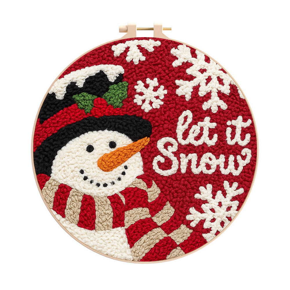 Happy  Snowman Punch Needle Kit - Diy Christmas Collection | Christmas Tree Hanging Art  - 8 inch Hoop Kit - image 1