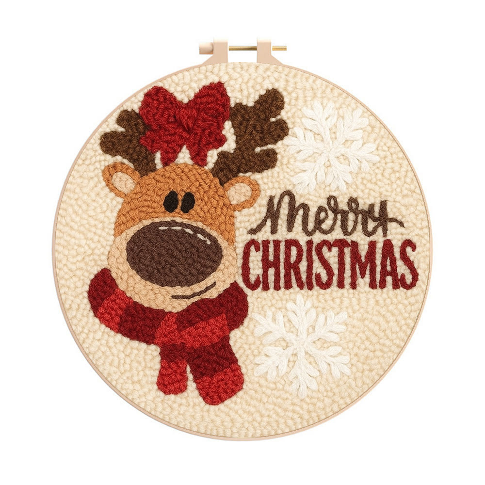 Adorable Reindeer Punch Needle Kit - Handmade Christmas Gift | Beginner Yarn Craft  - 8 inch Hoop Kit - image 1