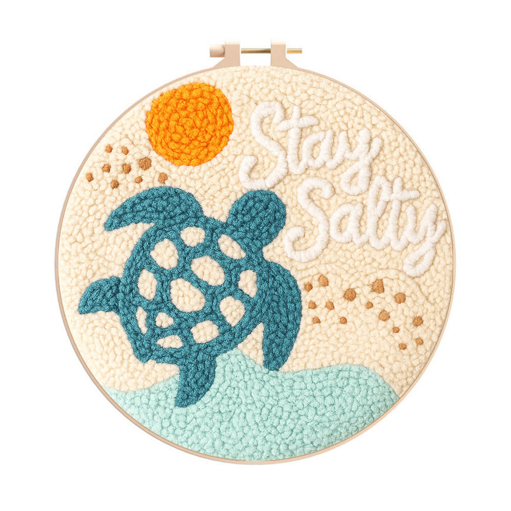 Seaside Turtle Punch Needle Kit - Summer Handmade Decoration |  Diy Needle Craft  - 8 inch Hoop Kit - image 1