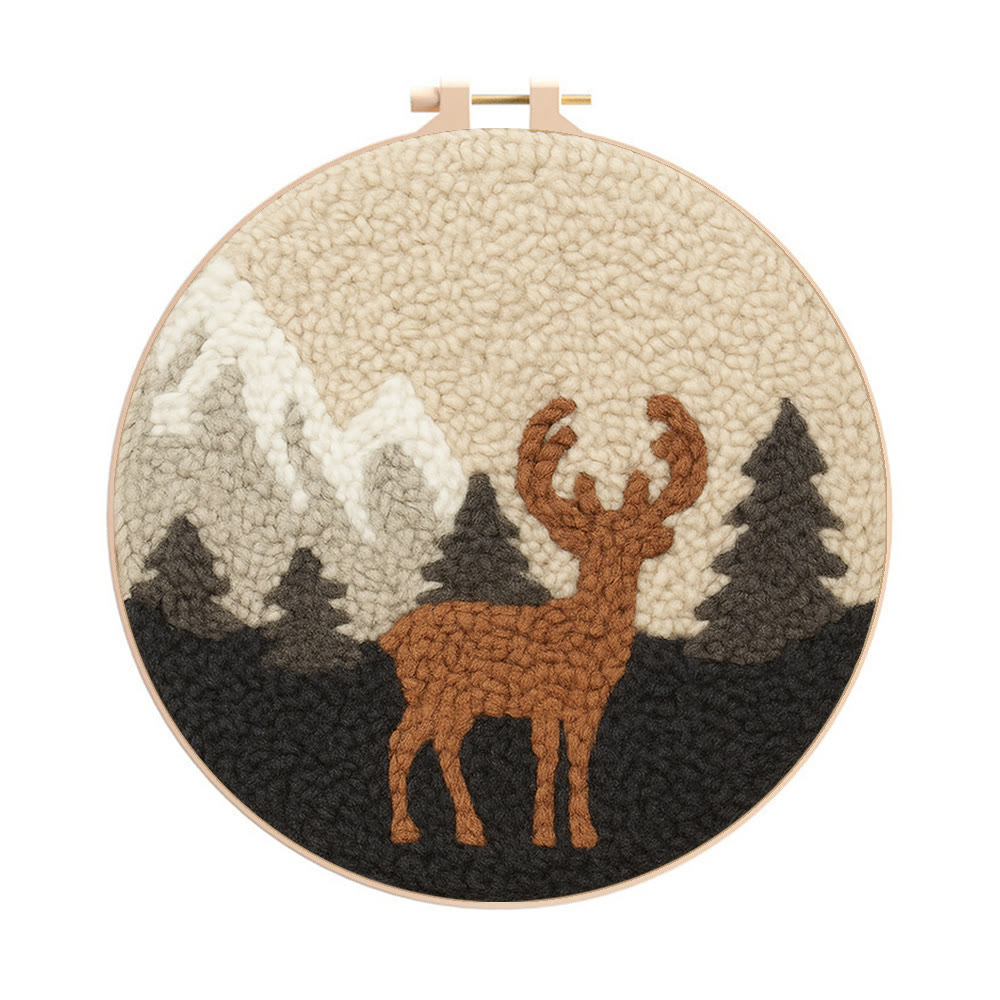  Lonely Deer Punch Needle Kit - Animal Hoop Art | Beginner Needle Craft  - 8 inch Hoop Kit - image 1