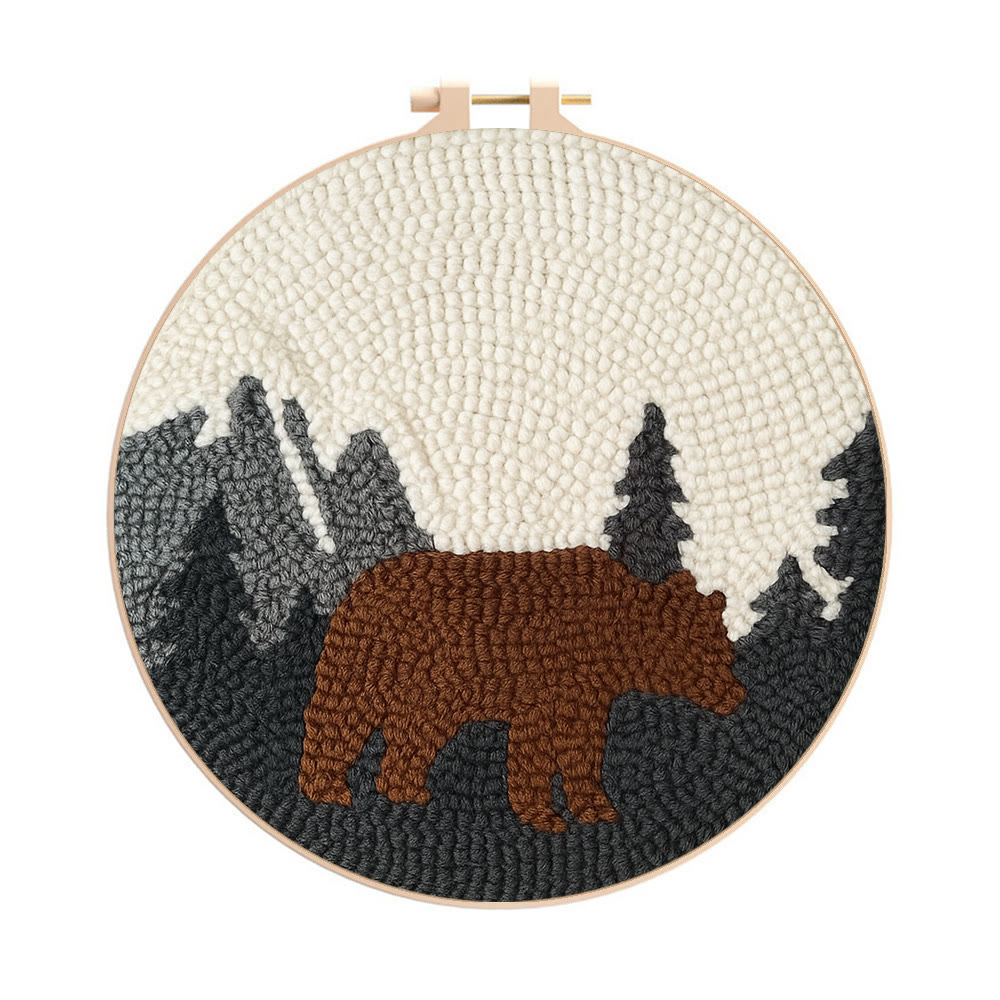 Fierce Bear Punch Needle Kit - Diy Animal Coaster | Nice Desk Decor - 8 inch Hoop Kit - image 1