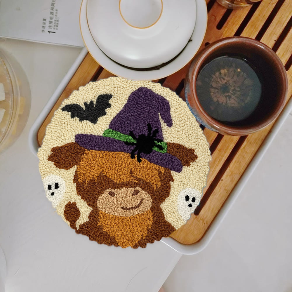 Wizard Cow Punch Needle Kit - Spooky Handmade Decoration | Personalized Animal Craft - 5 inch Coaster Kit - image 12