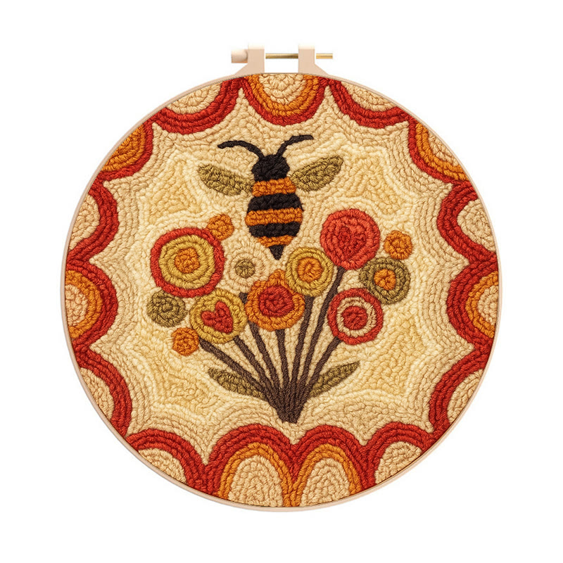  Little Bee Punch Needle Kit - Diy Needlework For Beginner | Unique Wall Hanging  - 8 inch Hoop Kit - image 1