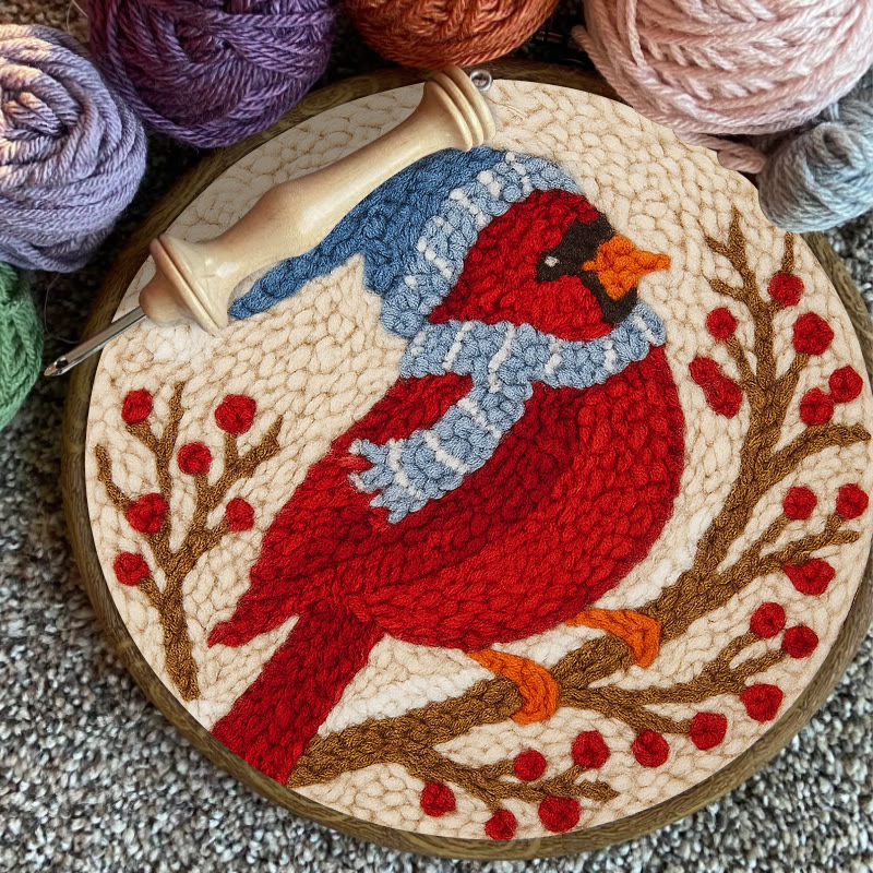 Winter Cardinal Bird Punch Needle Kit - Christmas Gift For Craft Lover | Holiday Home Decor  - image 2