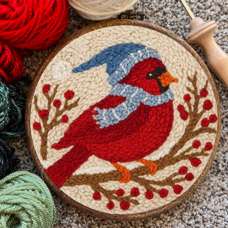 Winter Cardinal Bird Punch Needle Kit - Christmas Gift For Craft Lover | Holiday Home Decor  - image 4