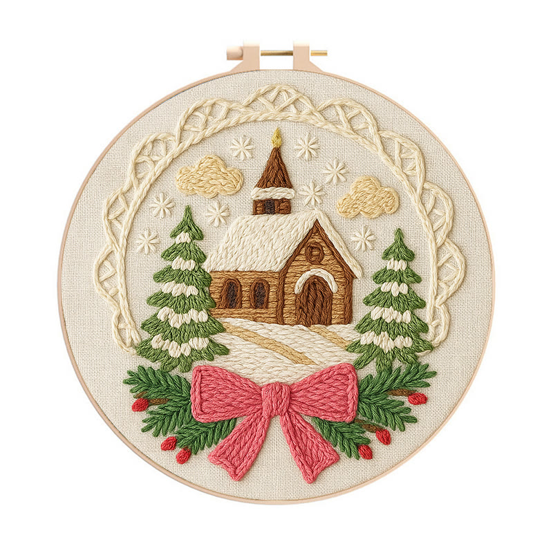 Warm House Punch Needle Kit - Unique Christmas Handicraft | Perfect Gift For Friend - 8 inch Hoop Kit - image 1