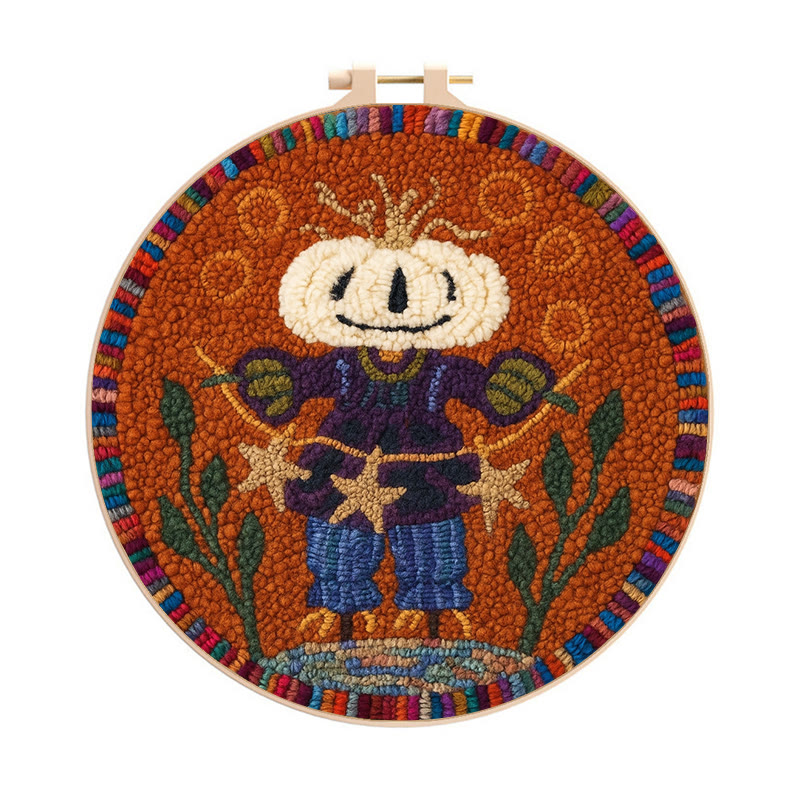 Pumpkin Scarecrow Punch Needle Kit - Creative Holiday Craft | Nice Gift For Home Decor - 8 inch Hoop Kit - image 1
