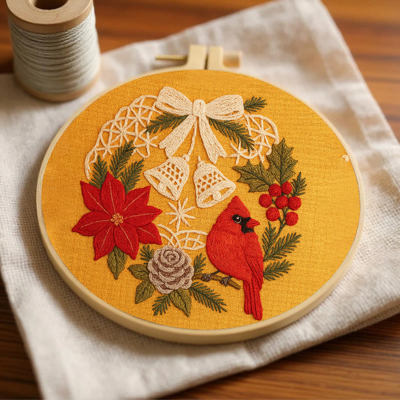 Rubbyoo Embroidery Kit - Christmas Celebration | Cardinal Bird Handicraft | Decorative Hoop Art - image 3