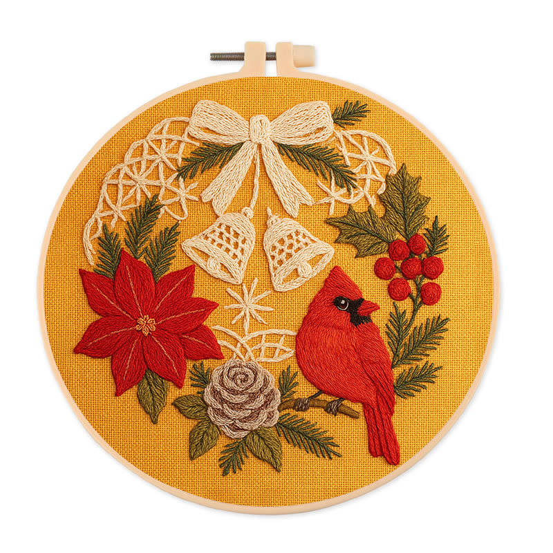 Rubbyoo Embroidery Kit - Christmas Celebration | Cardinal Bird Handicraft | Decorative Hoop Art - 20*20cm - image 1