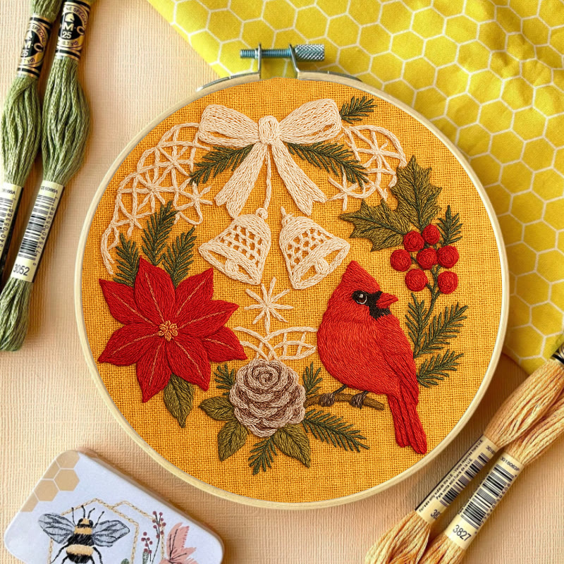 Rubbyoo Embroidery Kit - Christmas Celebration | Cardinal Bird Handicraft | Decorative Hoop Art - image 4
