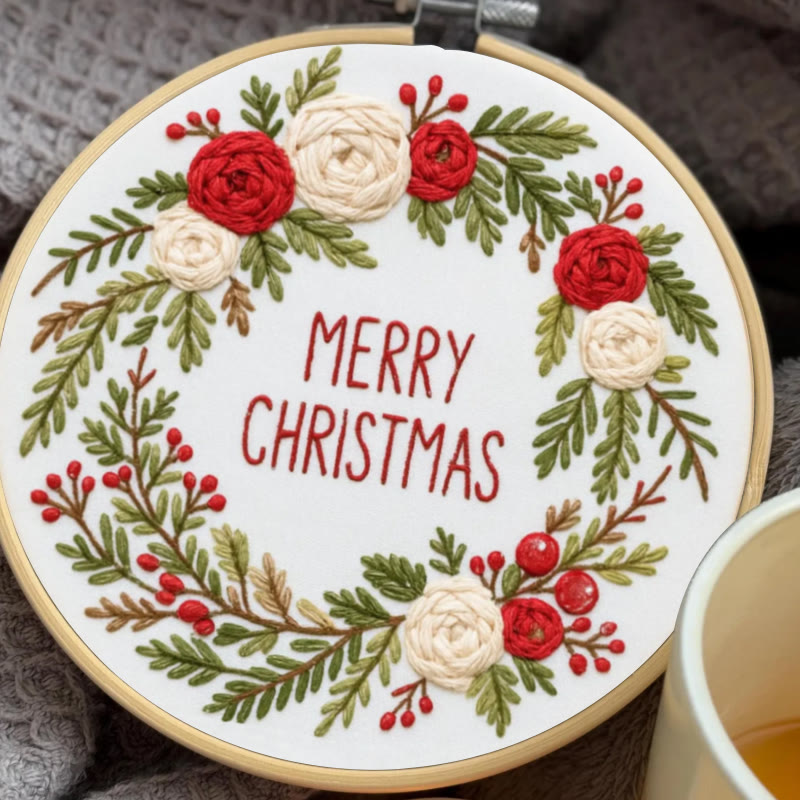 Rubbyoo Embroidery Kit - Christmas Wreath | Floral Christmas Craft | Diy Ornament Art - image 2