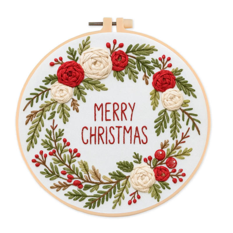 Rubbyoo Embroidery Kit - Christmas Wreath | Floral Christmas Craft | Diy Ornament Art - 20*20cm - image 1